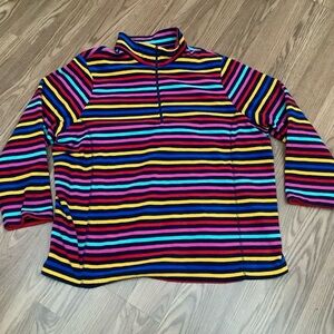 LANDS END OEKO-TEX Sweatshirt Womens 3X Fleece Colorful Striped 1/4 Zip Pullover